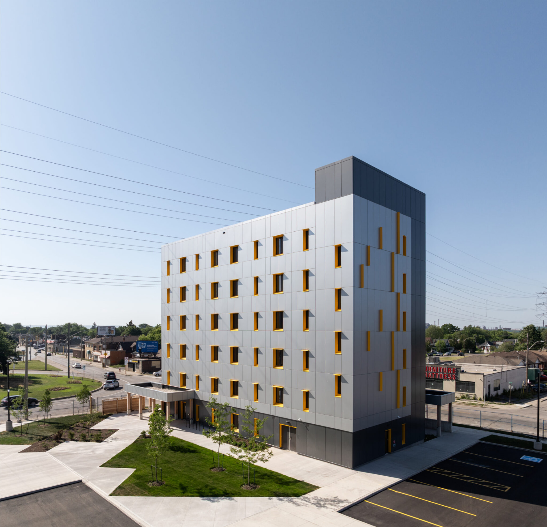 Aerial view of 1620 Main Street East near the Queenston Traffic Circle in Hamilton